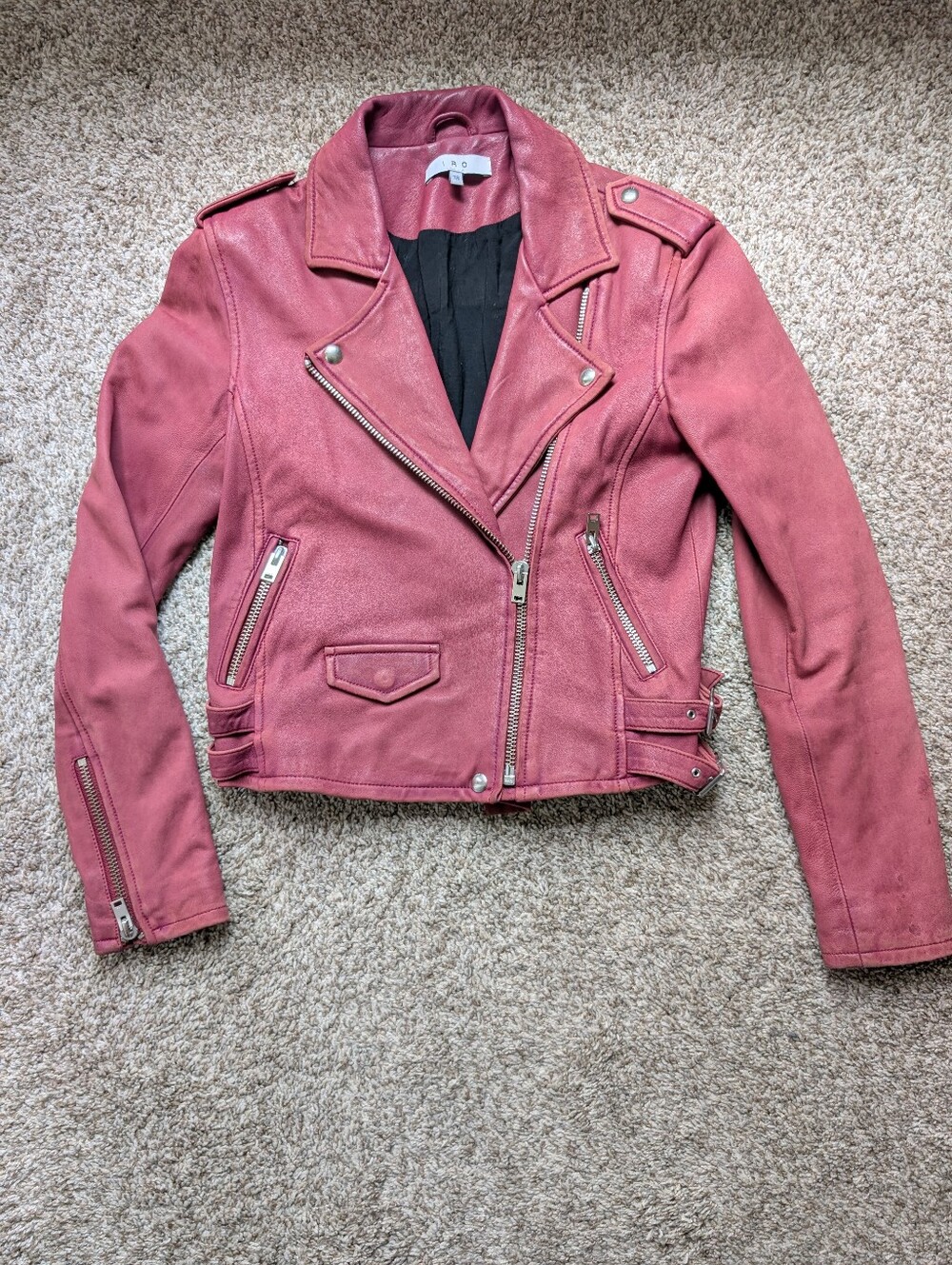 Iro Women's Dusty Rose Lambskin Leather Moto Jacket Sz 38 Cropped Biker Chick
